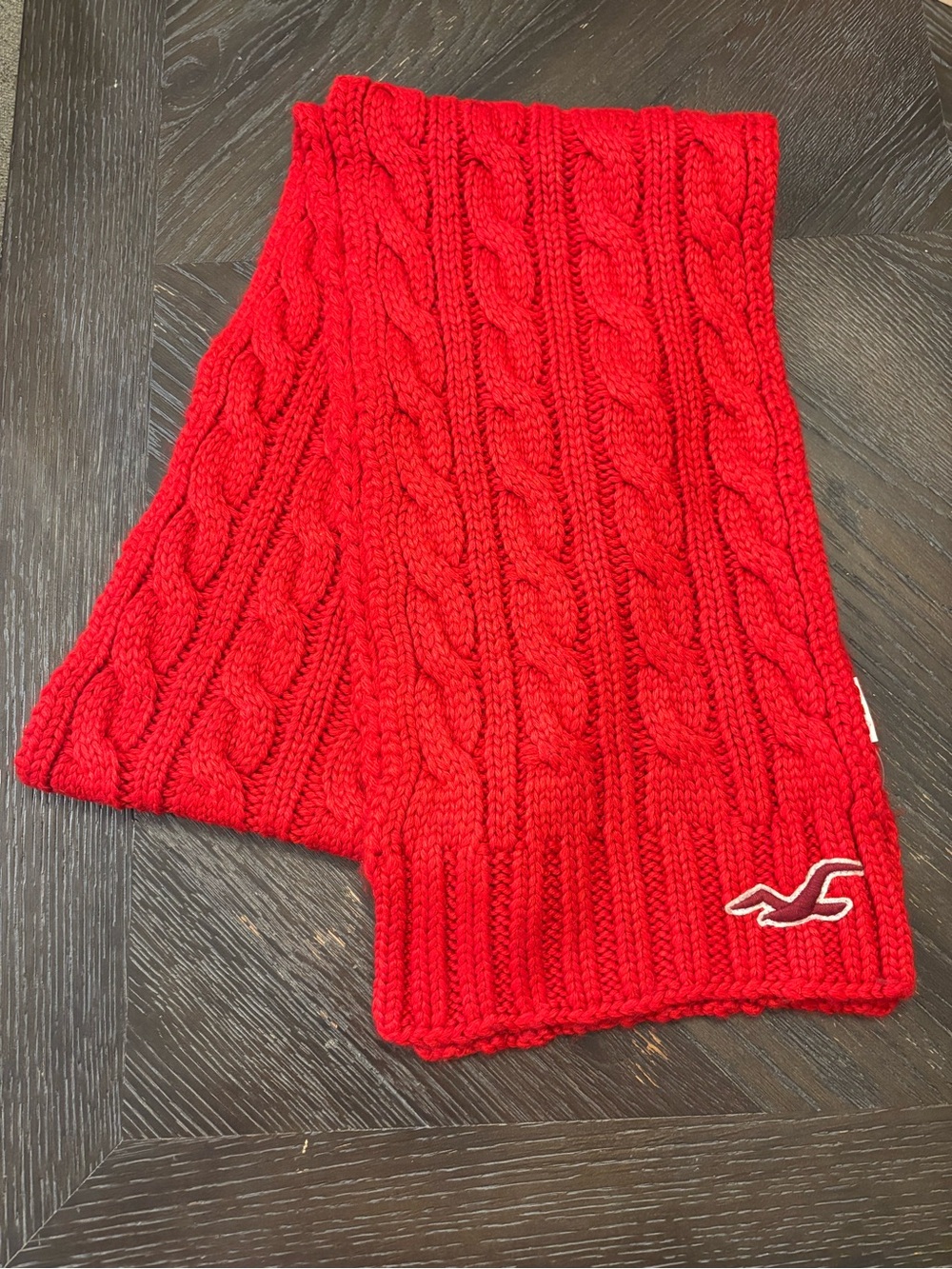 Hollister Red Cable-Knit Scarf with Logo